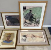 A selection of four framed and glazed prints.