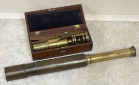 A good brass telescope together with a microscope.