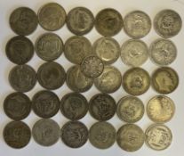 A collection of silver shilling coins. Approx. 165