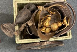 A cast iron money box, copper coal scuttle etc.