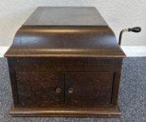HMV: An Antique His Masters Voice mahogany cased record player.