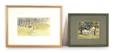 Attributed to Paul Lucien Maze (Anglo-French, 1887-1979), Horses and jockeys on a race course,