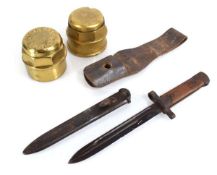 A Second World War Italian M1938 bayonet with scabbard and frog, grip marked F 52558, together