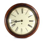 A 19th century wall clock with a 12 inch painted dial and Roman numerals, the single fusee 8-day