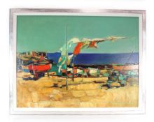 Nicola Simbari (Italian, 1927-2012), 'The Washing Line', signed, oil on canvas, image 68 x 90 cm