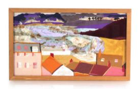 Ponckle Fletcher (The Cat Painter of St Ives, 1935-2012), A coastal townscape, signed verso and