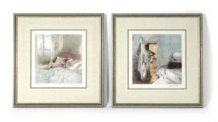 Bernard Dunstan (1920-2017), A nude female in her bedroom, signed and numbered 53/185, image 35 x 35