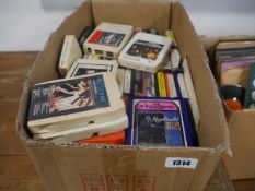 Box containing approx. 50 8 track cassettes incl. Cher, The New Seekers, Rod Stewart, Donny Osmond