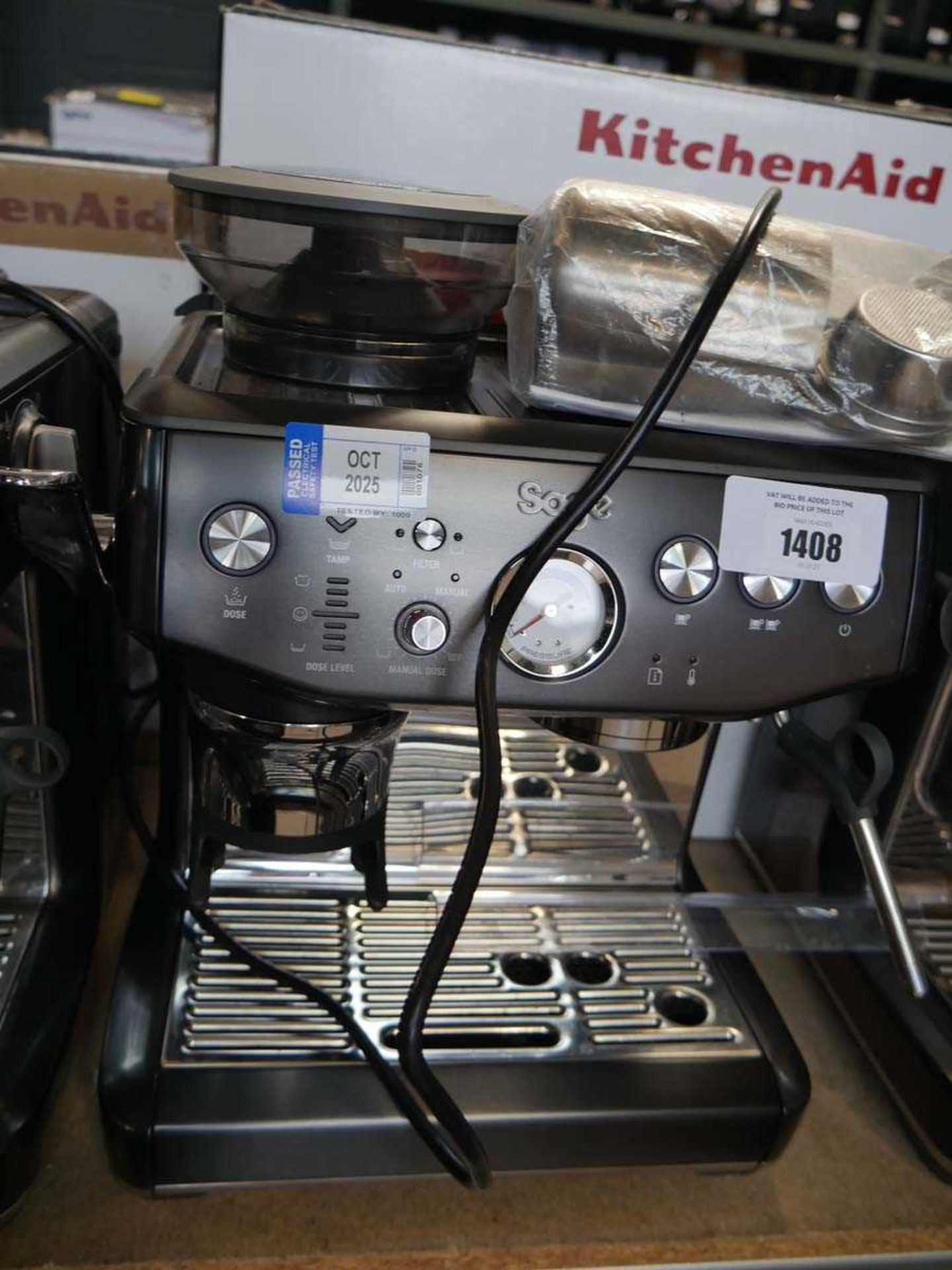 +VAT Unboxed Sage the Barista Express Impress coffee machine in black stainless steel finish