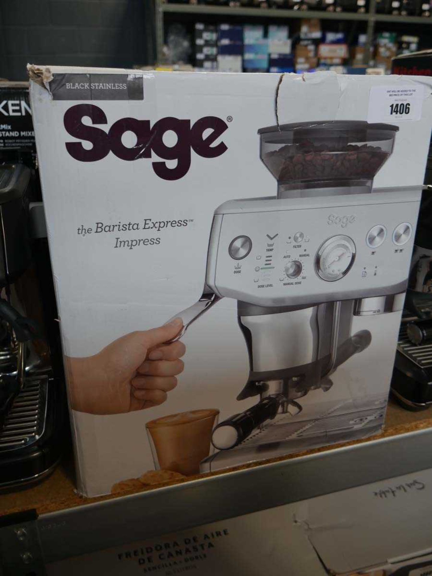 +VAT Boxed Sage the Barista Express Impress coffee machine in black stainless steel finish