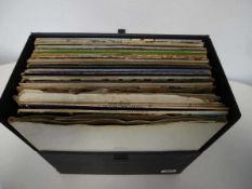 Box containing vinyl albums incl. The Beatles White album with poster and 4 prints, Bob Dylan,