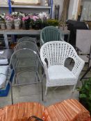 Set of 3 grey mesh back garden armchairs