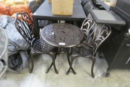 +VAT Aluminium decorative 3 piece garden bistro set 1 chair back not fully attached