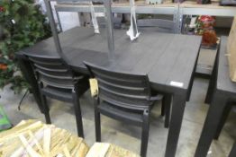 +VAT Black modern rectangular garden table with set of 4 matching black chairs
