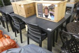+VAT Black modern rectangular garden table with set of 4 matching black chairs