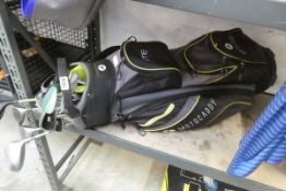 Motocaddy Lite golf bag containing mixed golf clubs incl. Dunlop, Masters, Yonex, etc.