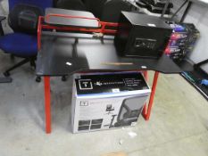 Red metal framed 2 tier office desk