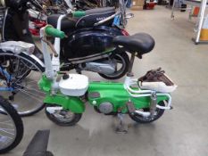 Carnielli Motograziella folding pedal / motorbike in green & white, Sachs engine, showing 745km on
