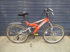 Trax Xcelerate red dual suspension mountain bike
