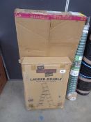 +VAT Workplace Depot double telescopic stepladder and a box containing a quantity of rattan garden