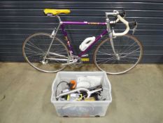 Vitus purple racing bike, with Campagnolo front and rear brake assembly along with a box of spare