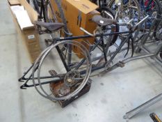 Black vintage tandem bicycle for repair to include frame, handle bars, wheels etc. & 2 vintage