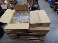 Pallet containing a quantity of assorted tall wall cabinets and accessories