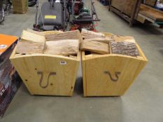 2 x timber fire log baskets with a quantity of logs