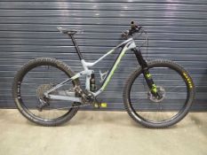 Scott Genius grey high spec dual suspension mountain bike with Fox 34 front fork assembly and Fox