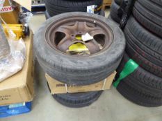 +VAT Assortment of items to include a 16" steel wheel, a Hardline model X size 17X8 black alloy