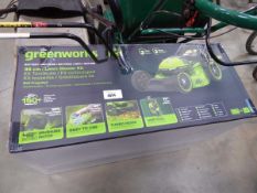 +VAT Greenworks cordless lawnmower in box