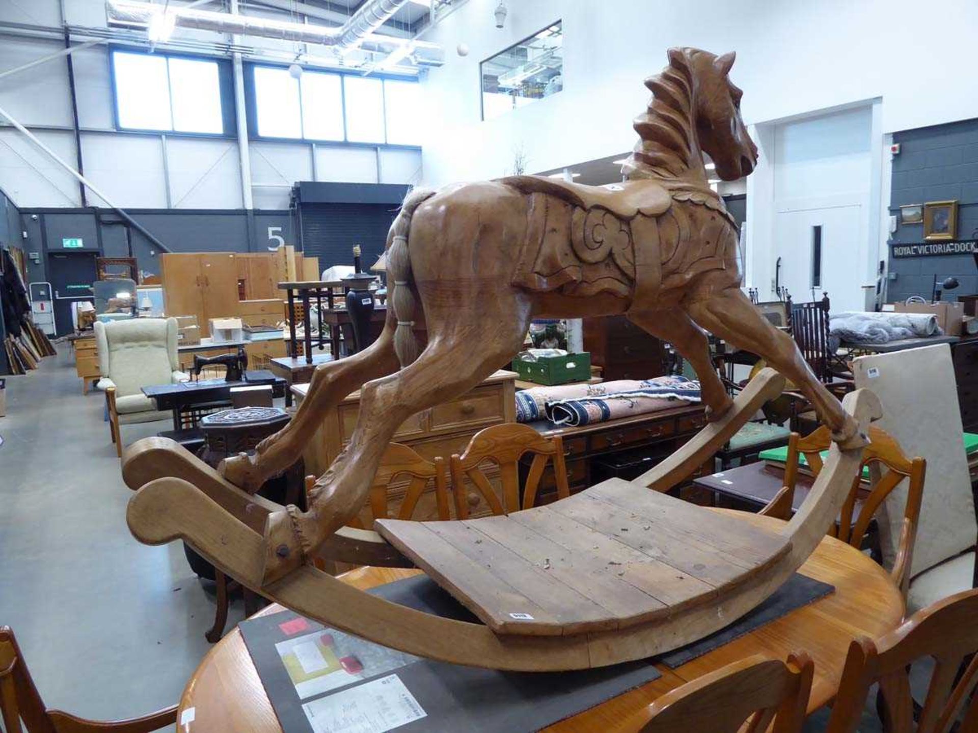 Large carved wooden rocking horse - Image 2 of 7