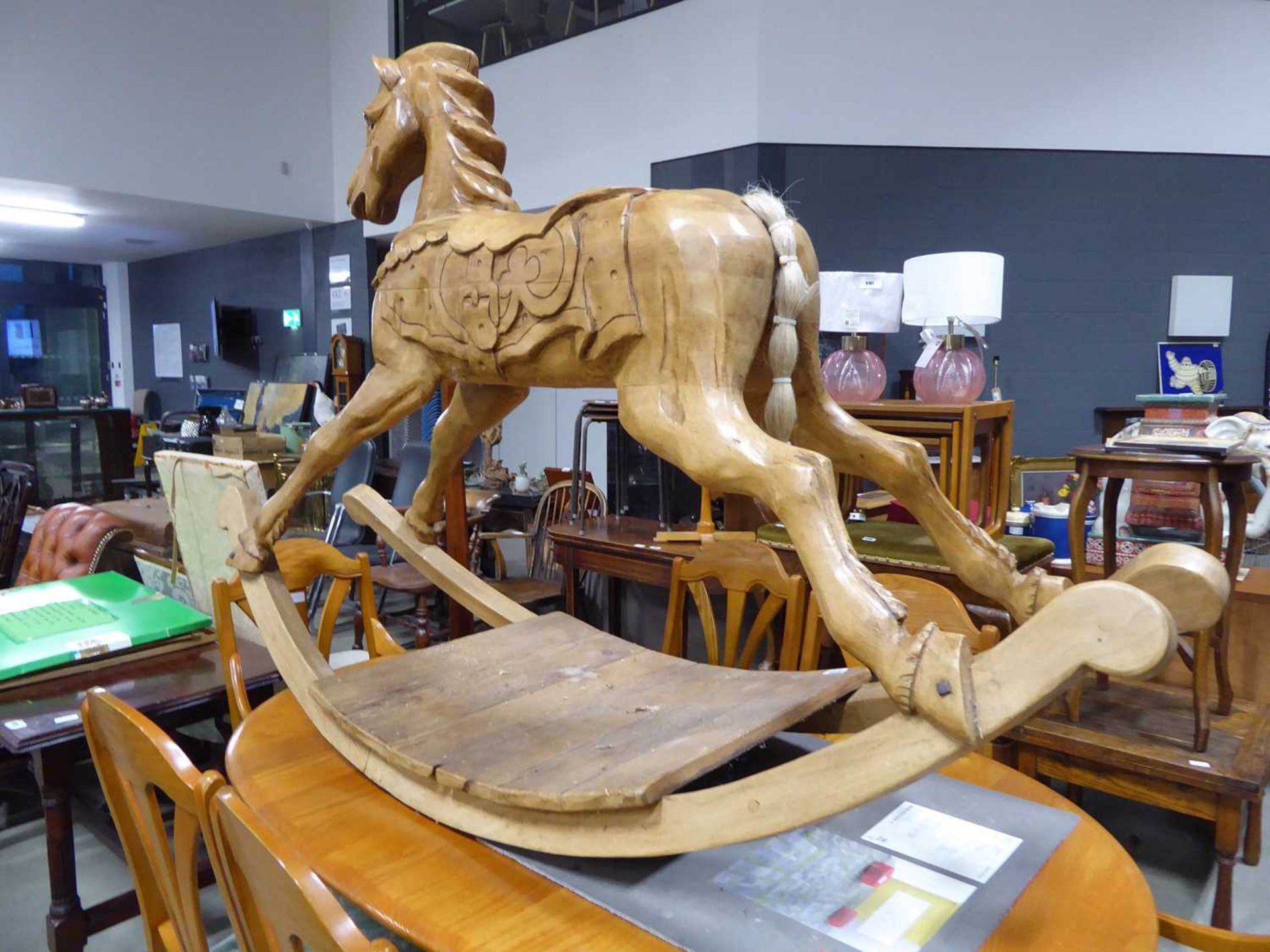 Large carved wooden rocking horse - Image 5 of 7