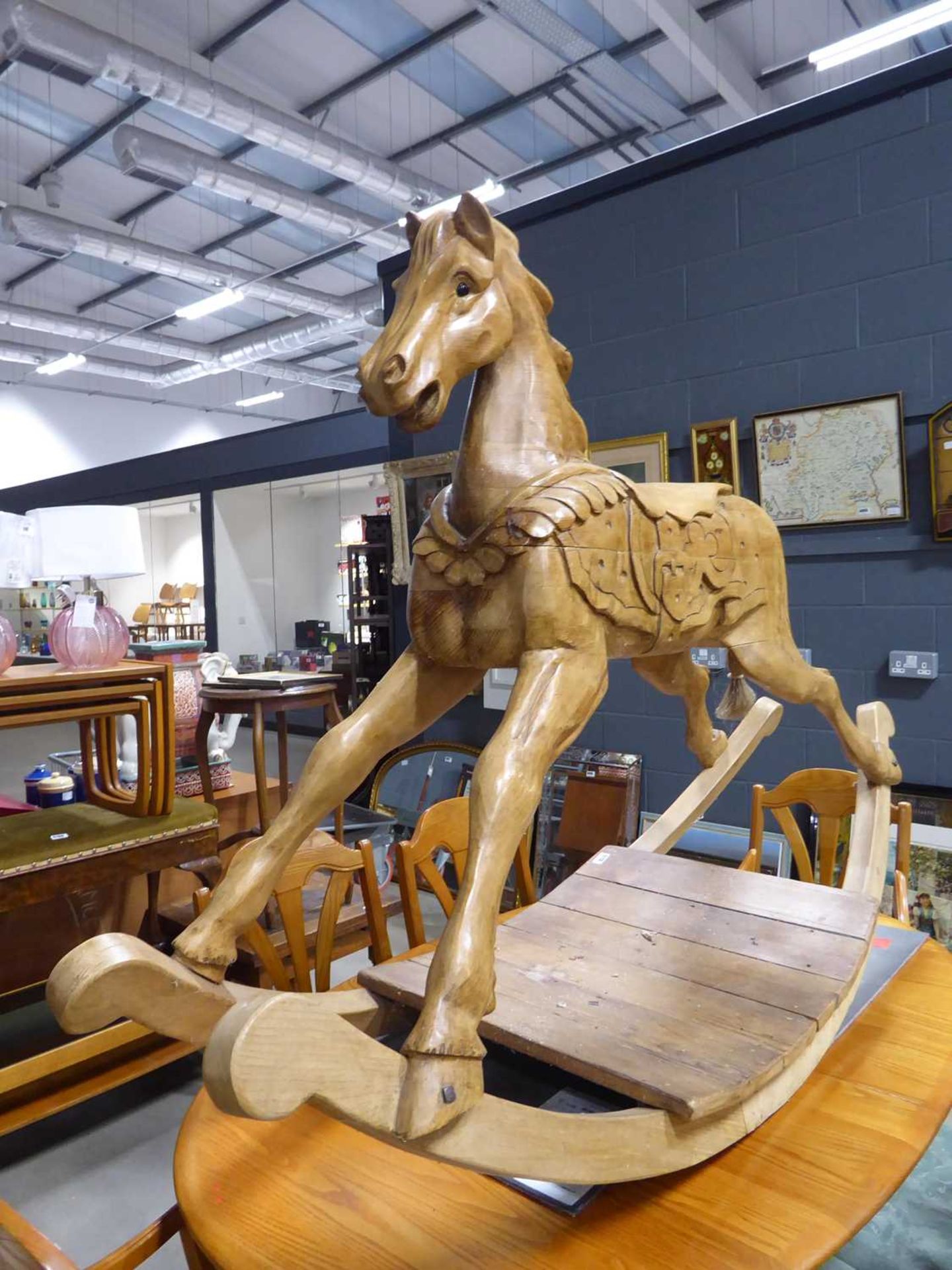 Large carved wooden rocking horse - Image 3 of 7