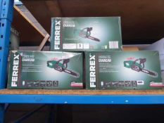 3 boxed 40v cordless chainsaws from Ferrex no batteries or chargers