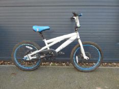 White and blue Avalanche Silver Fox BMX bike