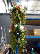 Two artificial planted hanging baskets