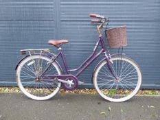 Woodstack purple town bike with front basket