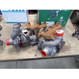 Two Ford turbo chargers and manifold assembly