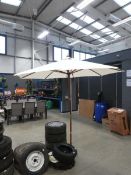 Wooden framed garden parasol