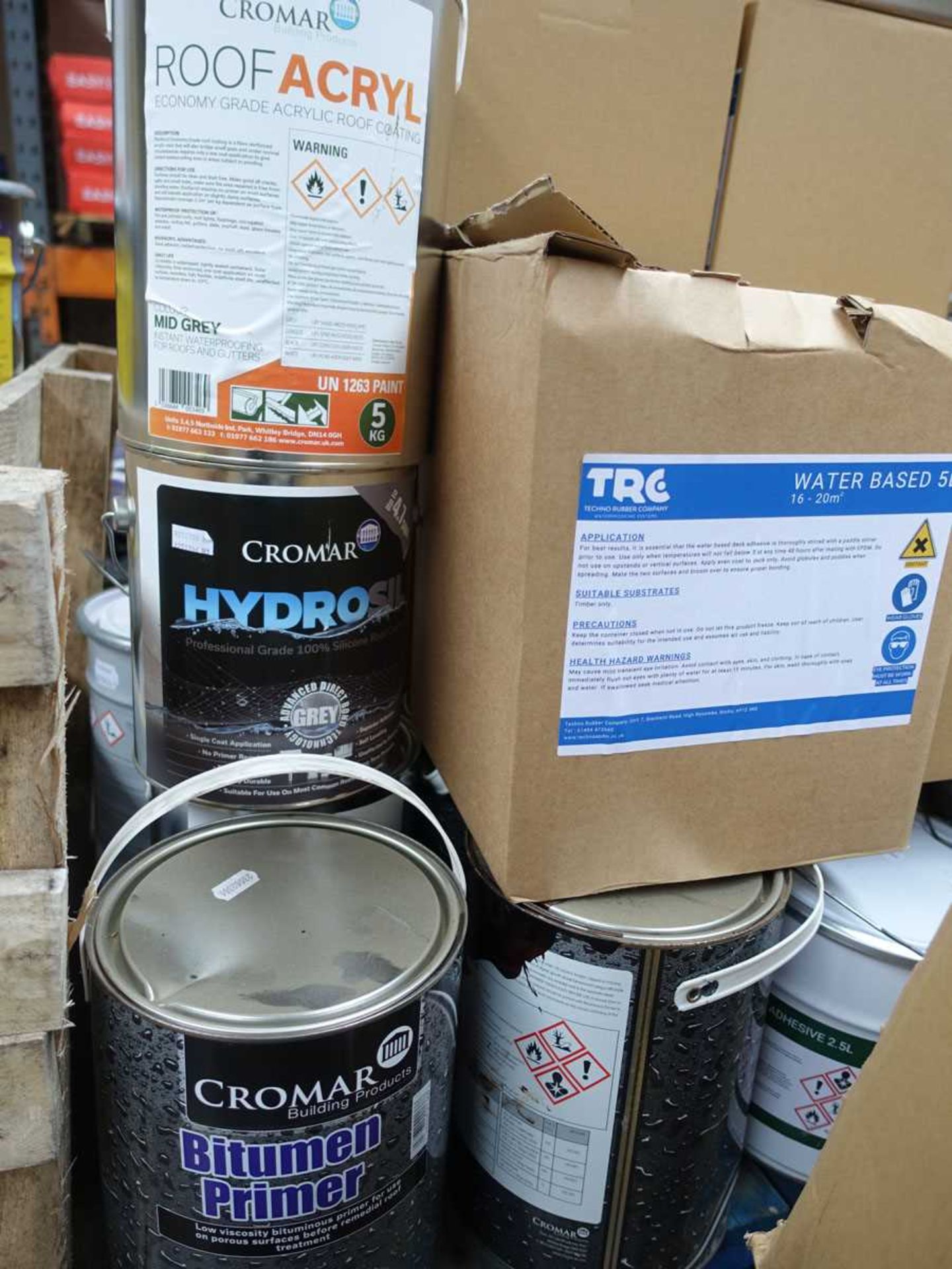 +VAT Pallet of various roofing adhesive and fluids by Cromar, TRG and others - Image 4 of 4