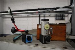 3x magnetic bases, 2x with dial gauges