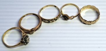 Collection of Five Vintage Gold Rings, One 18ct and Four 9ct Gold