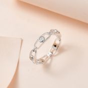 New! Diamond Band Move Link Ring In Sterling Silver