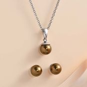 New! 2 Piece Set - Antique Brass Pearl Finest Austrian Crystal Earrings & Pendant With Chain