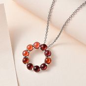 New! Red Garnet Sterling Silver Circle Pendant With Chain