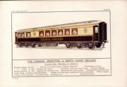 London & Brighton Railway Pullman Carriage Train Antique 115 Years-Old Book Plate.