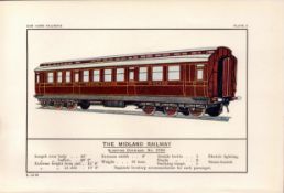 The Midland Railway Sleeper Carriage Train Antique 115 Years-Old Book Plate.