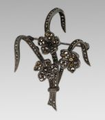 Vintage Silver & Marcasite Floral Brooch