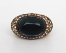 Vintage Silver Large Green Cabochon Dress Ring